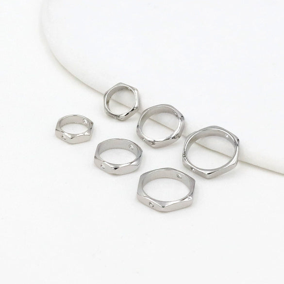 Copper Ring Electroplated 18K Real Gold Hexagonal Simple Geometric Diy Bead Accessories