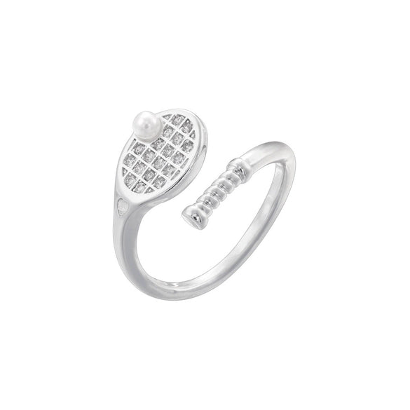Copper Ring Inlaid With Pearls Geometric Heart Shape Light Luxury Style For Ladies