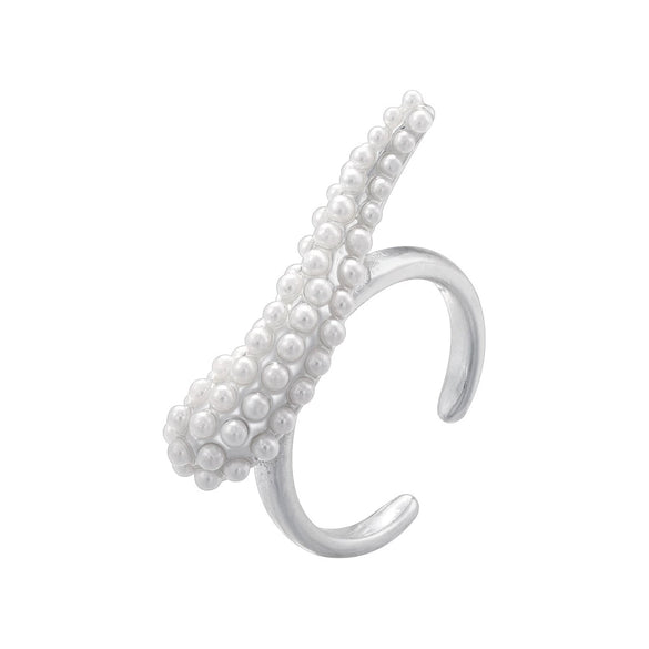 Copper Ring Inlaid With Pearls Geometric Heart Shape Light Luxury Style For Ladies
