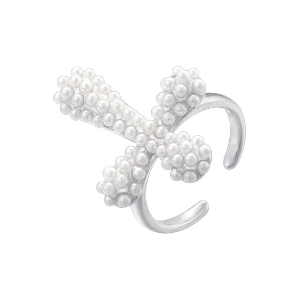 Copper Ring Inlaid With Pearls Geometric Heart Shape Light Luxury Style For Ladies