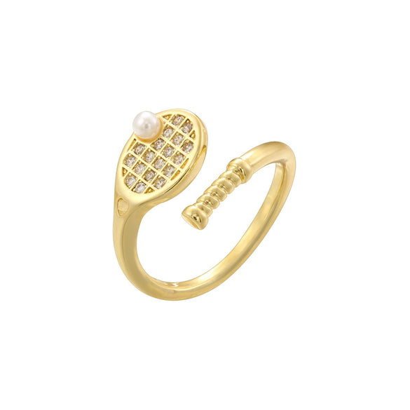 Copper Ring Inlaid With Pearls Geometric Heart Shape Light Luxury Style For Ladies