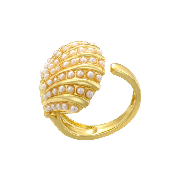 Copper Ring Inlaid With Pearls Geometric Heart Shape Light Luxury Style For Ladies