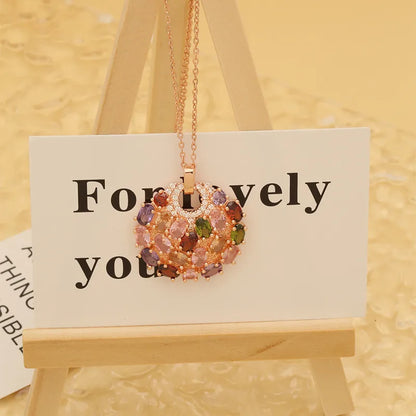 Wholesale Hip-Hop Shiny Oval Water Droplets Copper Inlay Rose Gold Plated Zircon Pendant Necklace