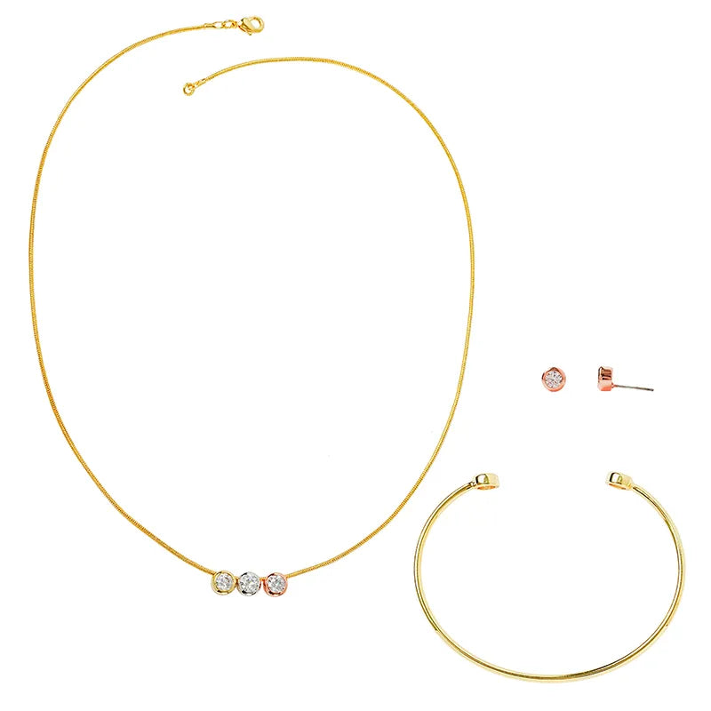 Copper Rose Gold Plated White Gold Plated Gold Plated Elegant Retro Geometric Inlay Zircon Bracelets Earrings Necklace