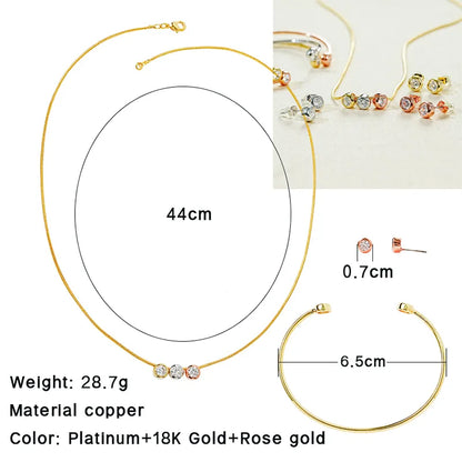 Copper Rose Gold Plated White Gold Plated Gold Plated Elegant Retro Geometric Inlay Zircon Bracelets Earrings Necklace