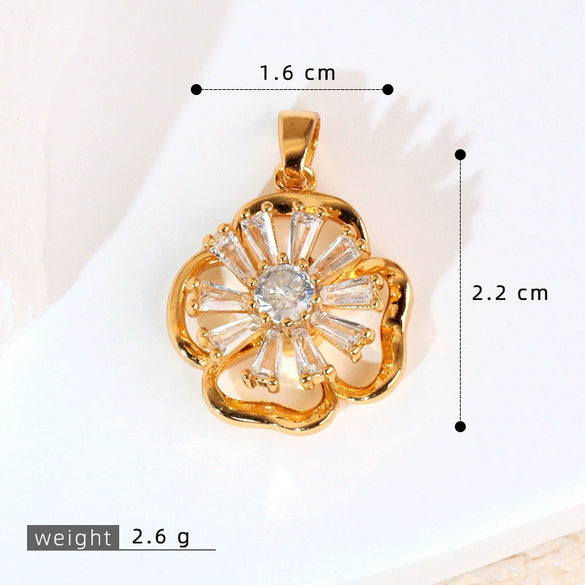 Copper Rotatable Sunflower And Leaf Style Pendant Necklace And Earrings Accessories With Electroplating