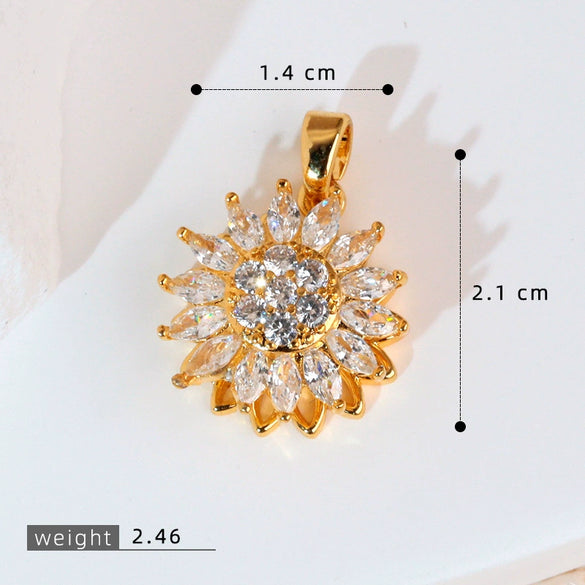 Copper Rotatable Sunflower And Leaf Style Pendant Necklace And Earrings Accessories With Electroplating