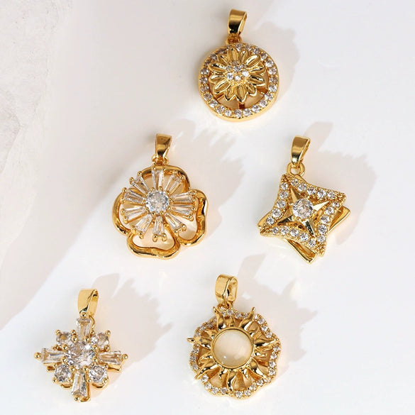 Copper Rotatable Sunflower And Leaf Style Pendant Necklace And Earrings Accessories With Electroplating