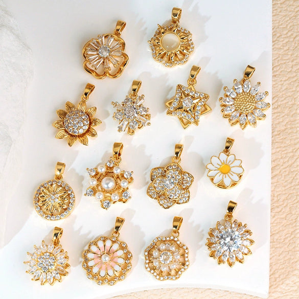 Copper Rotatable Sunflower And Leaf Style Pendant Necklace And Earrings Accessories With Electroplating