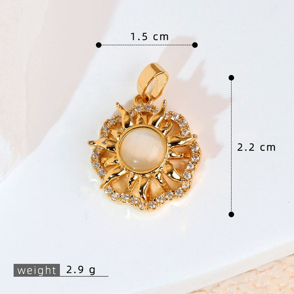 Copper Rotatable Sunflower And Leaf Style Pendant Necklace And Earrings Accessories With Electroplating