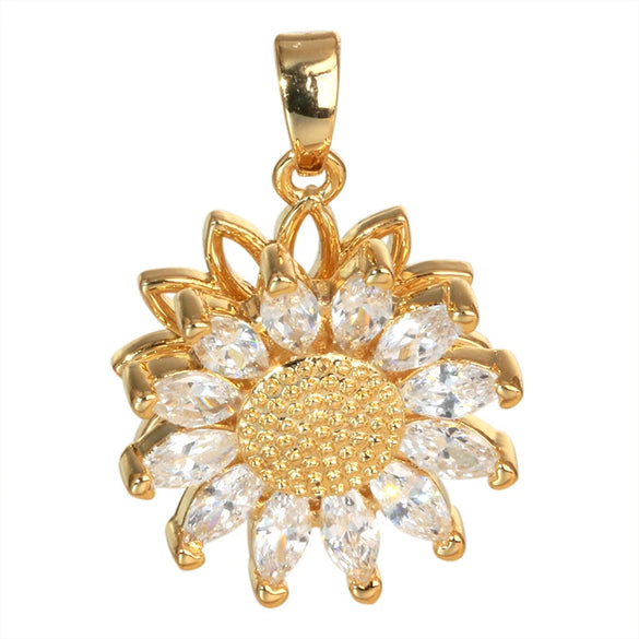 Copper Rotatable Sunflower And Leaf Style Pendant Necklace And Earrings Accessories With Electroplating