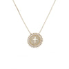 Copper Round Cross Necklace With Microinlaid Zircon And Eyes Pattern Box Chain Style Unisex