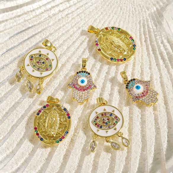 Copper Round Glasses Palm Eyes Virgin Pendant Jewelry Accessories With Totem Pattern And Electroplating