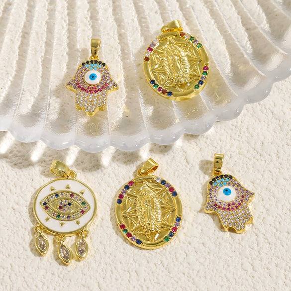 Copper Round Glasses Palm Eyes Virgin Pendant Jewelry Accessories With Totem Pattern And Electroplating