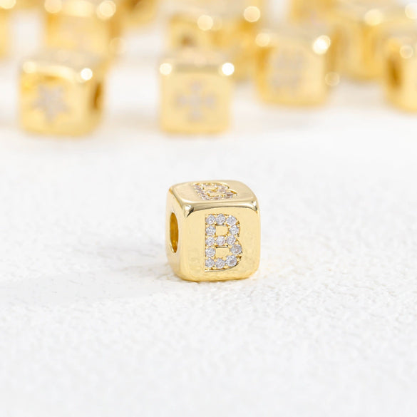 Copper Set Zircon Inlaid Dice Pendant Necklace With Letters Numbers Text Pattern And String Of Pearls Chain