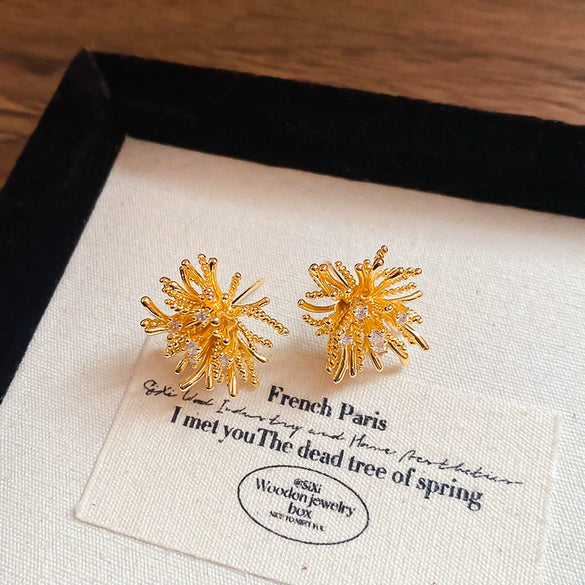 Copper Silver Needle Zircon Fireworks Geometric Light Luxury Women's Earrings Real Gold Electroplated
