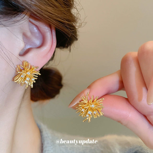 Copper Silver Needle Zircon Fireworks Geometric Light Luxury Women's Earrings Real Gold Electroplated