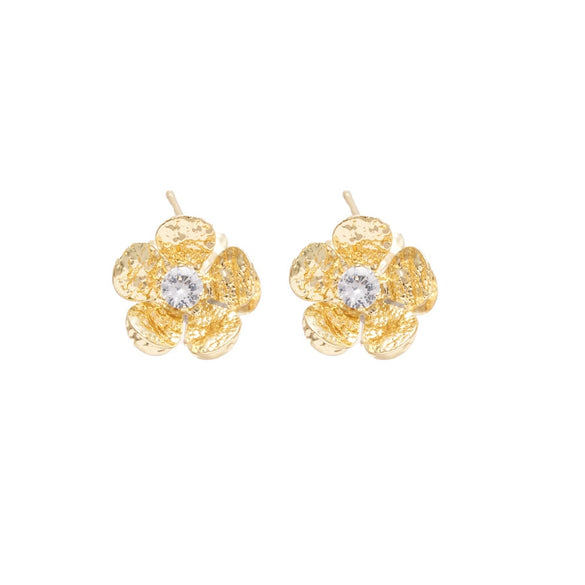 Copper Silver Needle Zircon Flower Earrings Retro Light Luxury Exquisite Elegant Design Sense Niche