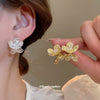 Copper Silver Needle Zircon Flower Earrings Retro Light Luxury Exquisite Elegant Design Sense Niche