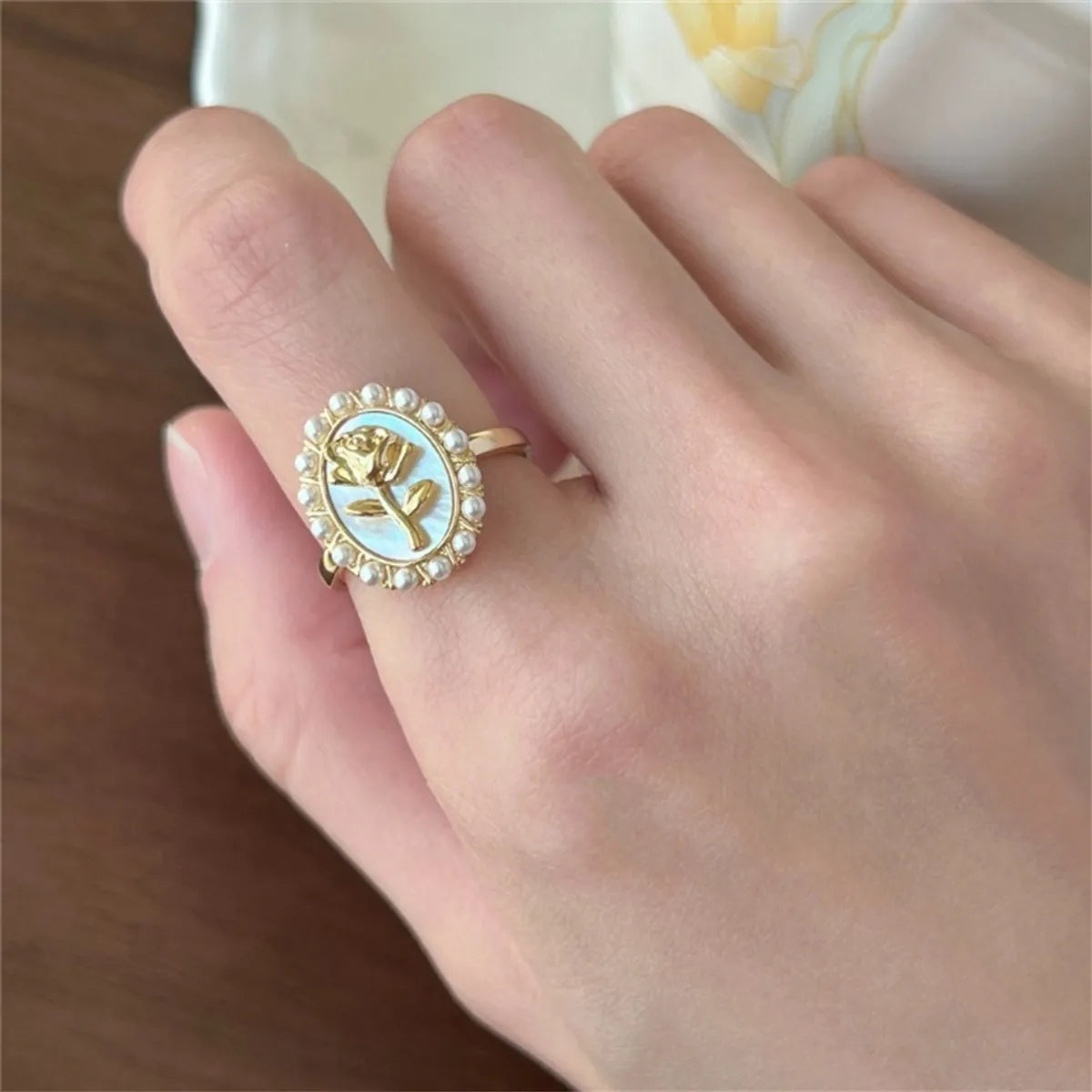 Copper Silver Plated Inlay Round Natural Stone Gem Rings