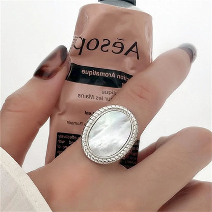 Copper Silver Plated Inlay Round Natural Stone Gem Rings