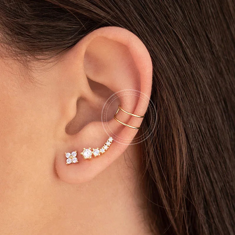 Copper Simple Korean Fashion Double-Layer Line Single Ear Clip Temperament Trend No Pierced Jewelry