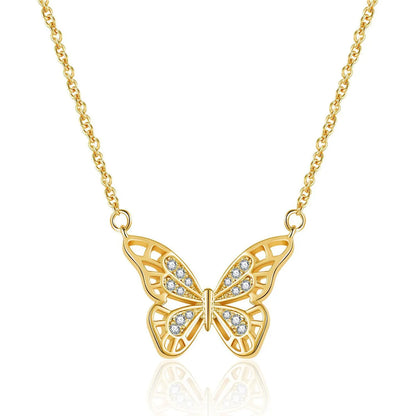 Copper Simple Style Butterfly Diamond Pendant Necklace