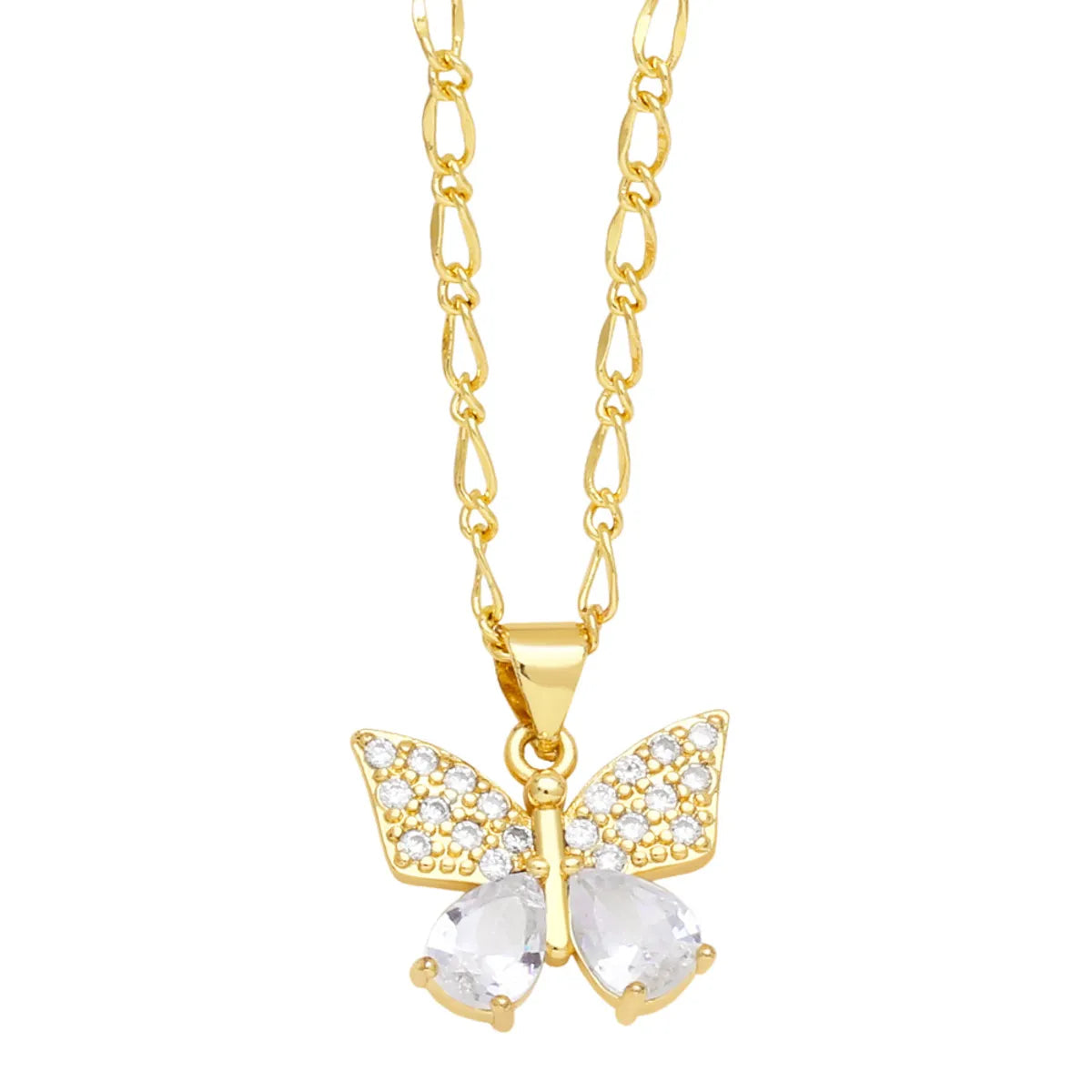 Copper Simple Style Classic Style Butterfly Inlay Zircon Pendant Necklace