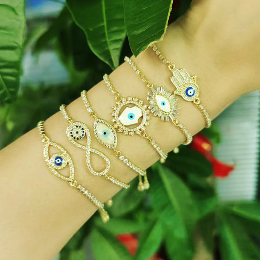 Copper Simple Style Classic Style Devil's Eye Infinity Hand Of Fatima Plating Inlay Zircon Bracelets