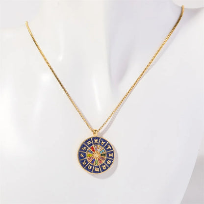 Copper Simple Style Classic Style Enamel Plating Inlay Devil'S Eye Constellation  Zircon Pendant Necklace