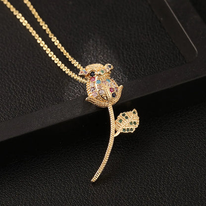 Copper Simple Style Classic Style Flower Inlay Zircon Necklace