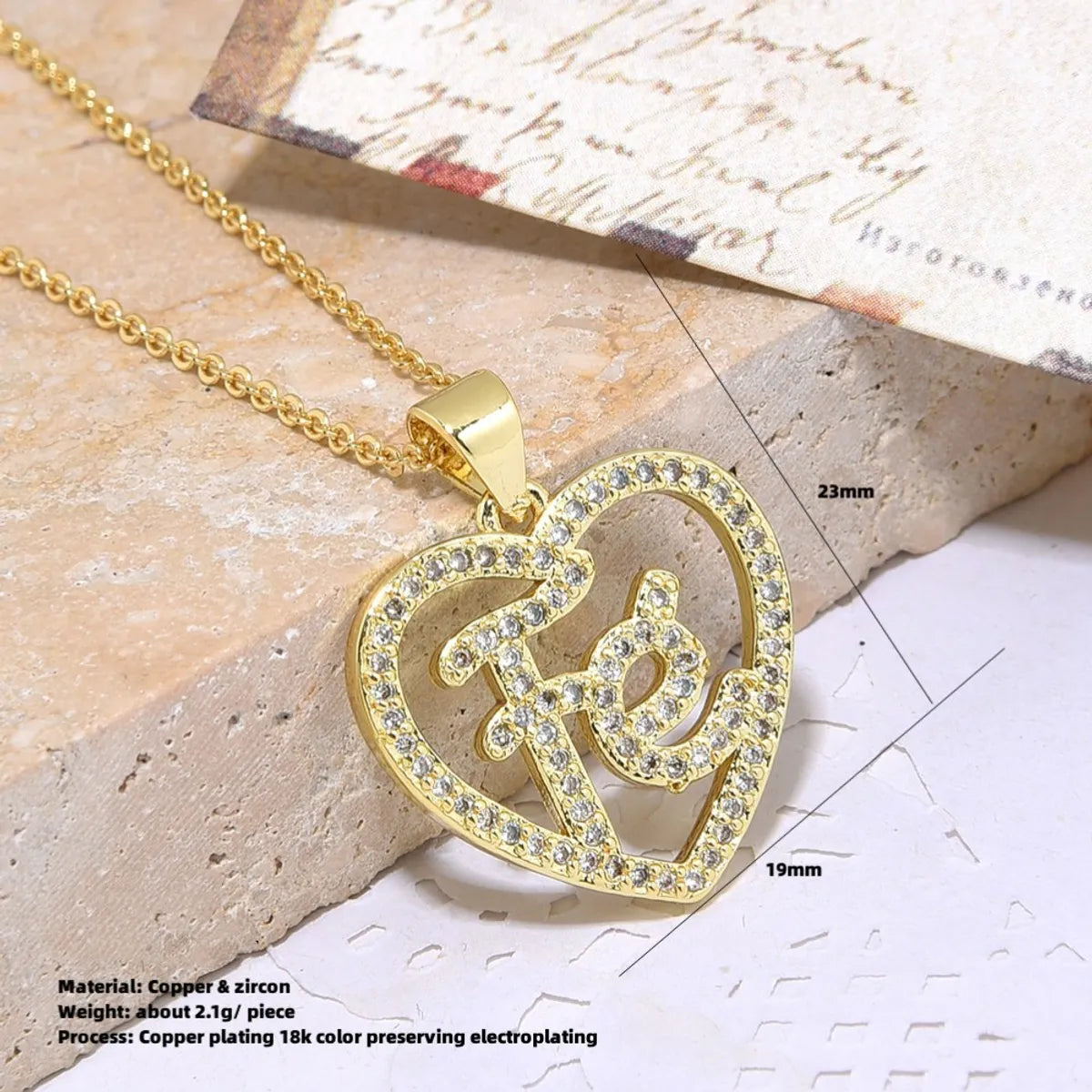 Copper Simple Style Classic Style Heart Shape Inlay Zircon Pendant Necklace