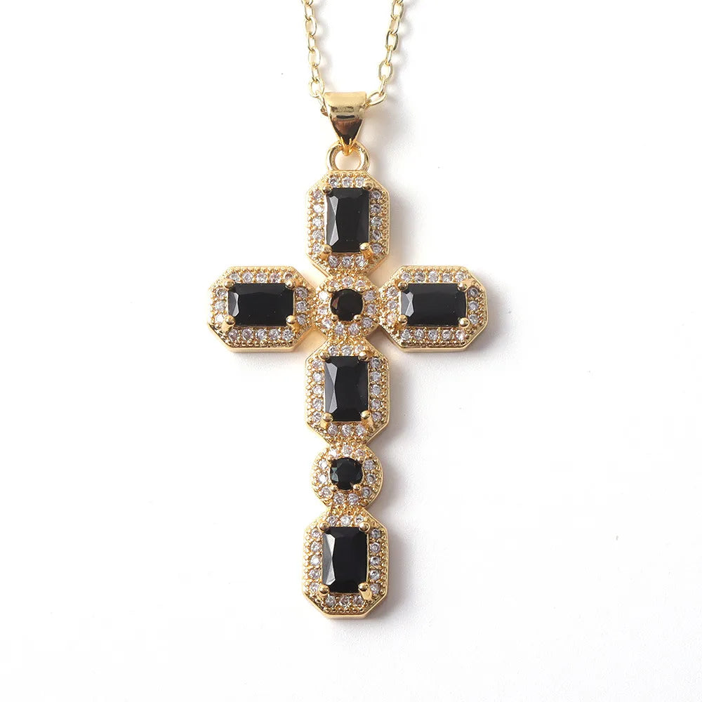 Copper Simple Style Classic Style Inlay Cross Rhinestones Pendant Necklace