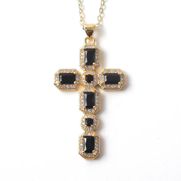 Copper Simple Style Classic Style Inlay Cross Rhinestones Pendant Necklace