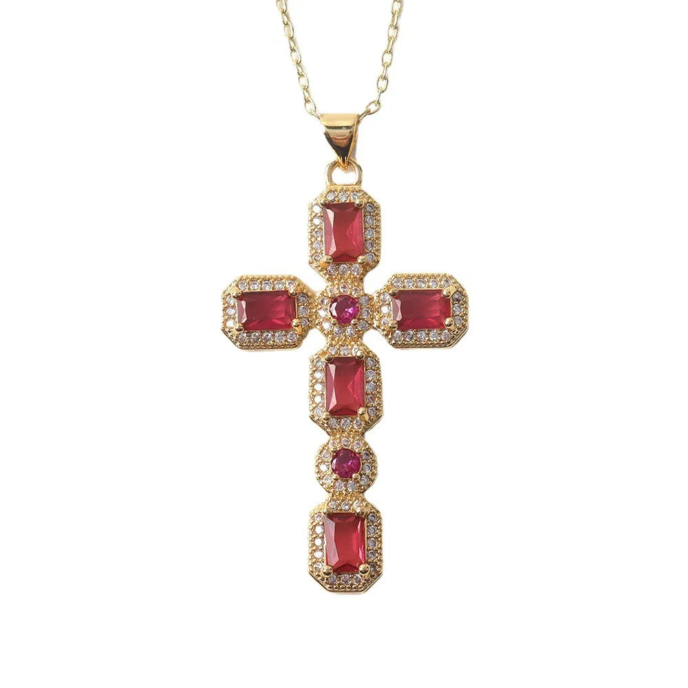 Copper Simple Style Classic Style Inlay Cross Rhinestones Pendant Necklace