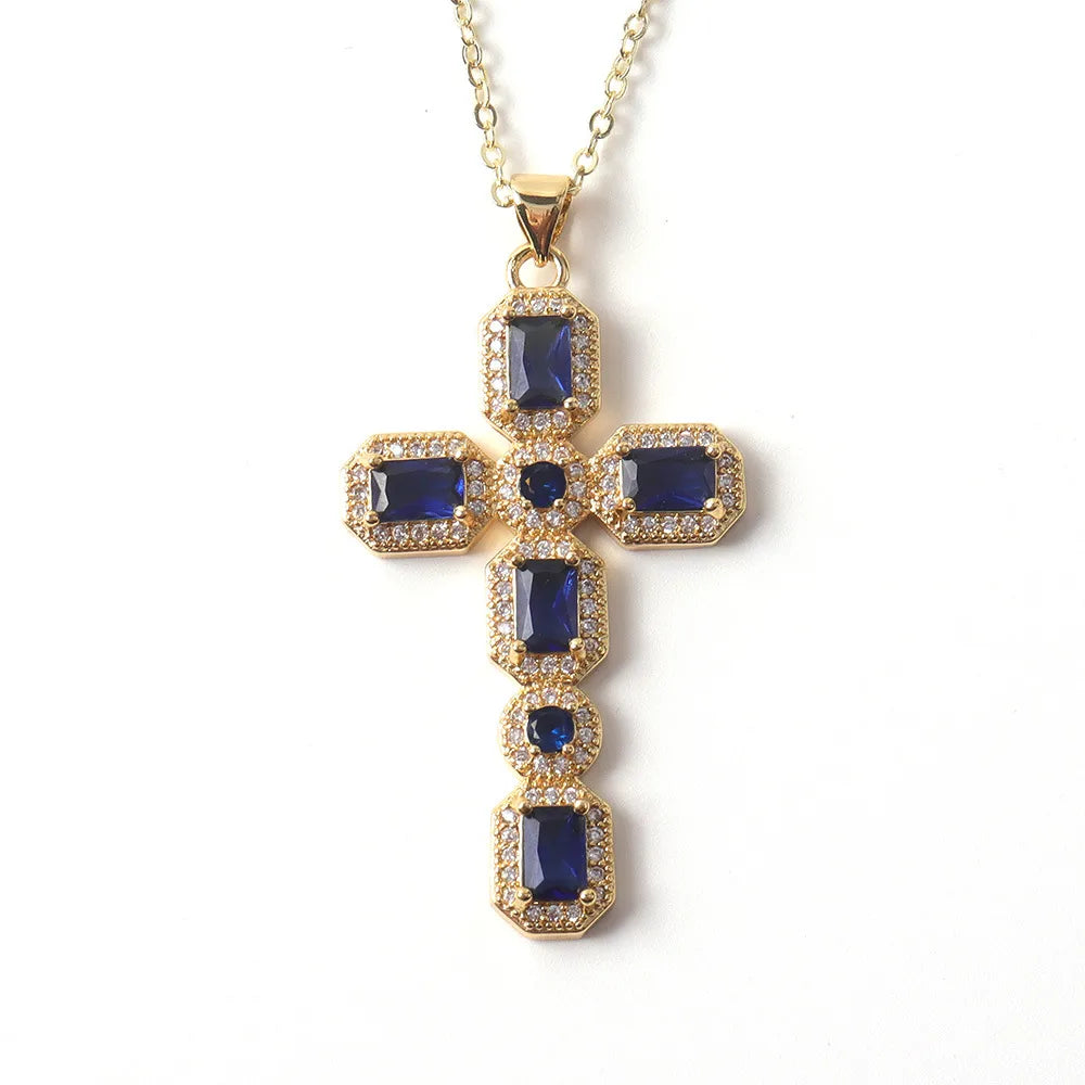 Copper Simple Style Classic Style Inlay Cross Rhinestones Pendant Necklace