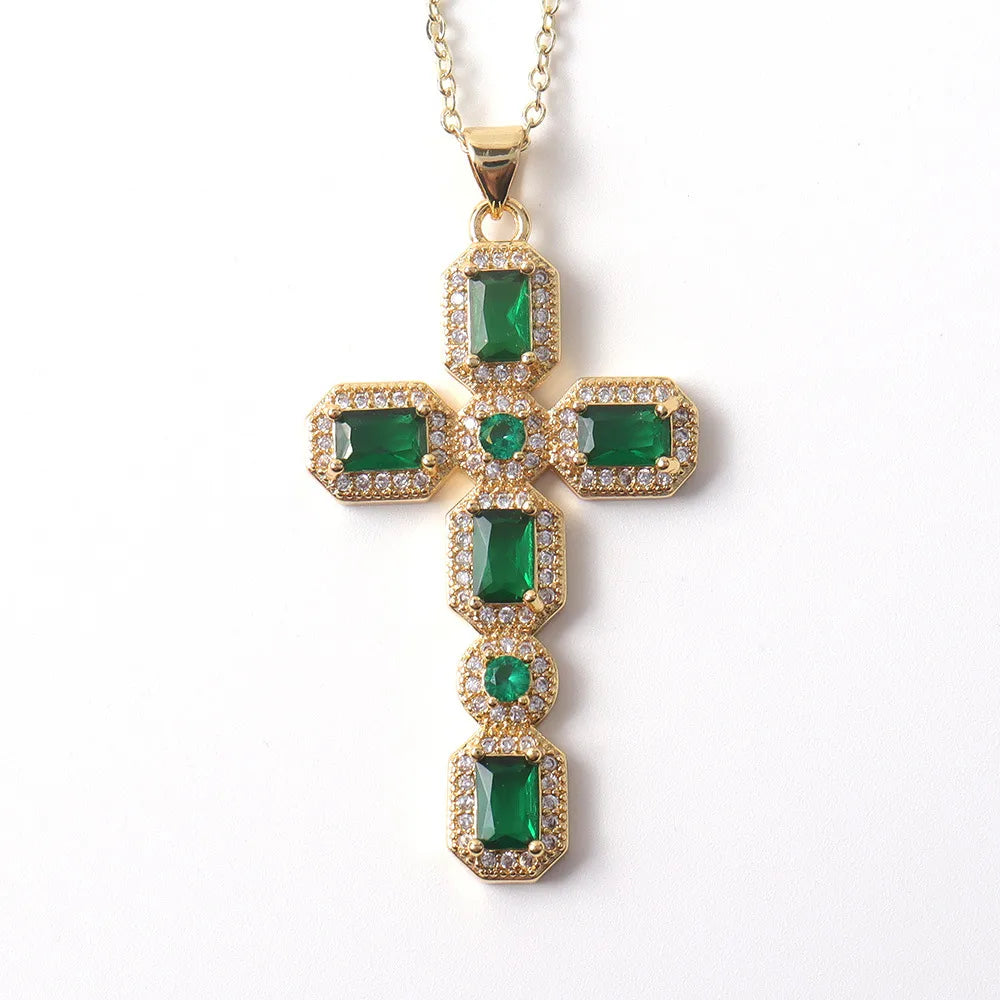 Copper Simple Style Classic Style Inlay Cross Rhinestones Pendant Necklace