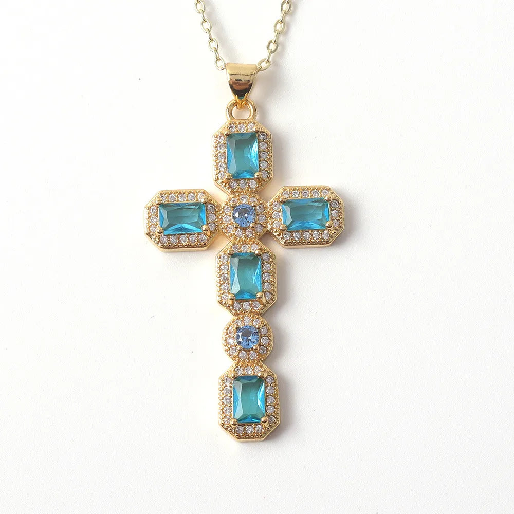 Copper Simple Style Classic Style Inlay Cross Rhinestones Pendant Necklace