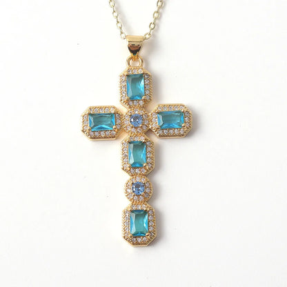 Copper Simple Style Classic Style Inlay Cross Rhinestones Pendant Necklace