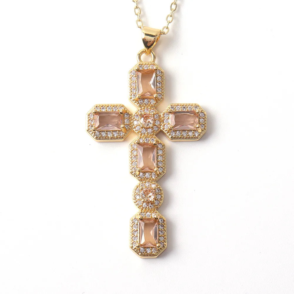 Copper Simple Style Classic Style Inlay Cross Rhinestones Pendant Necklace