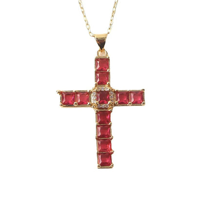 Copper Simple Style Classic Style Inlay Cross Rhinestones Pendant Necklace