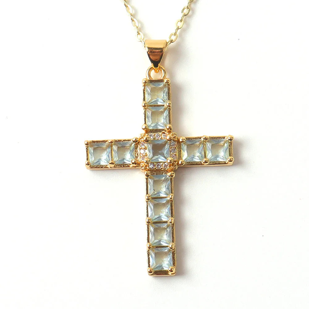 Copper Simple Style Classic Style Inlay Cross Rhinestones Pendant Necklace