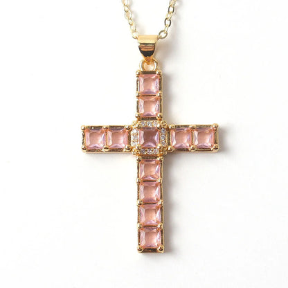 Copper Simple Style Classic Style Inlay Cross Rhinestones Pendant Necklace