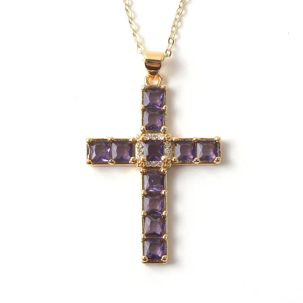 Copper Simple Style Classic Style Inlay Cross Rhinestones Pendant Necklace