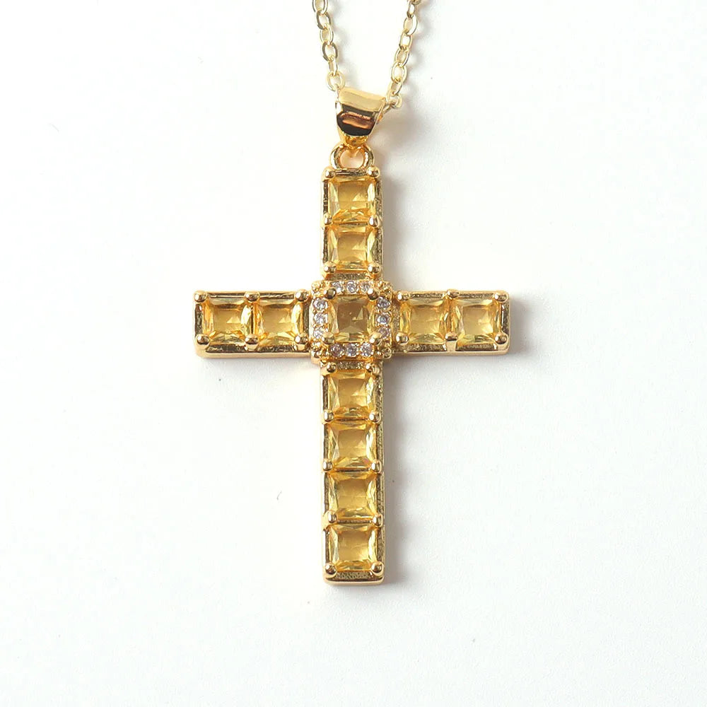 Copper Simple Style Classic Style Inlay Cross Rhinestones Pendant Necklace