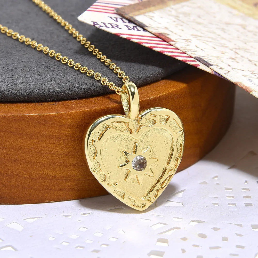 Copper Simple Style Classic Style Inlay Heart Shape Zircon Pendant Necklace