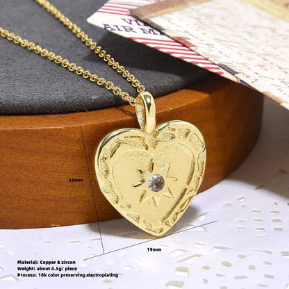 Copper Simple Style Classic Style Inlay Heart Shape Zircon Pendant Necklace