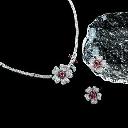 Copper Simple Style Flower Inlay Zircon Jewelry Set