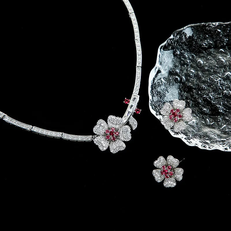 Copper Simple Style Flower Inlay Zircon Jewelry Set