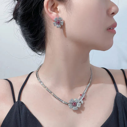 Copper Simple Style Flower Inlay Zircon Jewelry Set